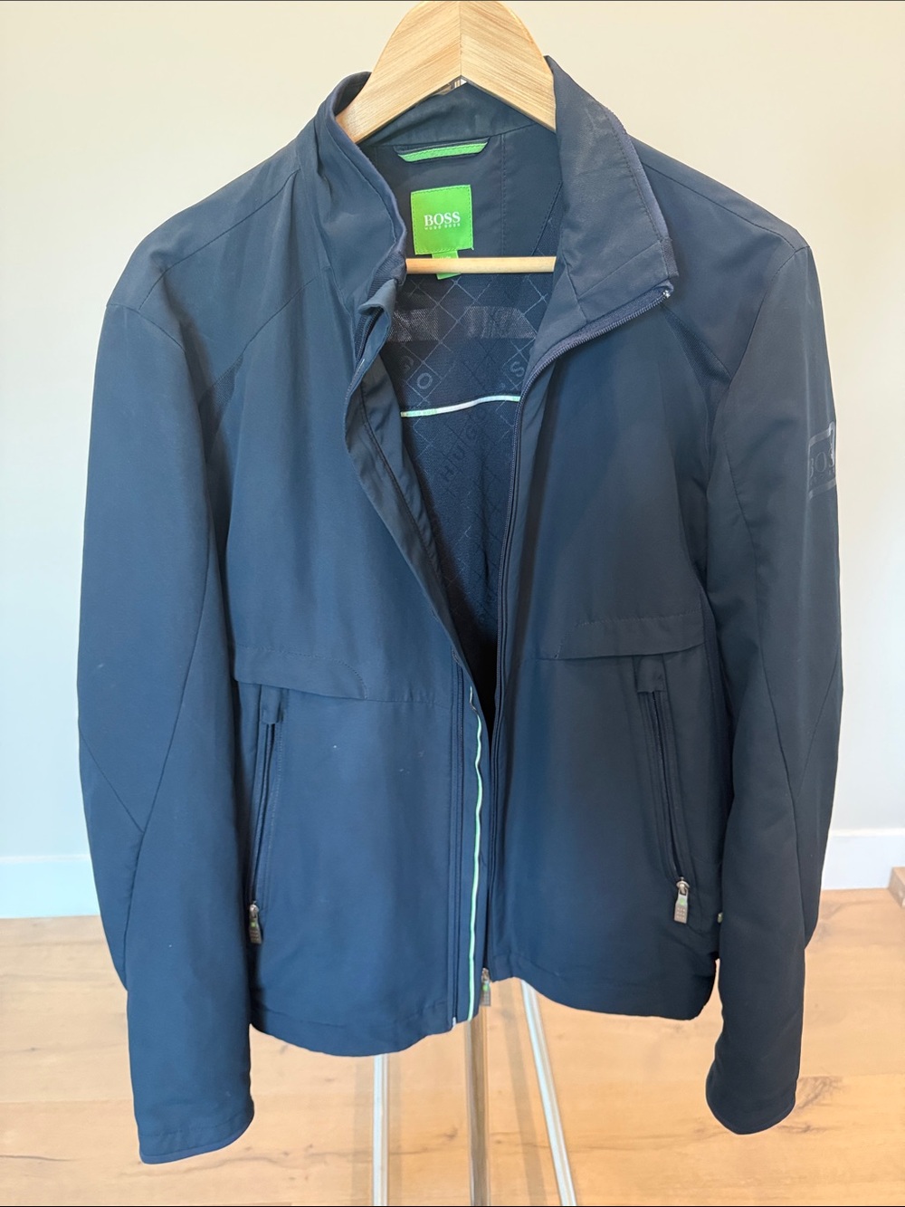 BOSS Men's Lightweight Jacket in Navy with Mint Trim
